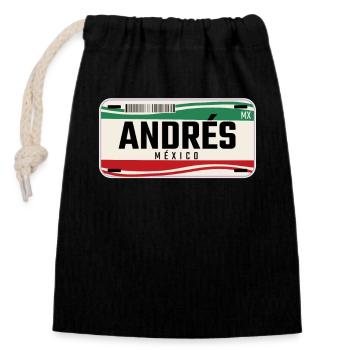 Andres Personalized Mexican Vehicle plates w name - Closable cotton gift bag (14x20cm) - black - Front