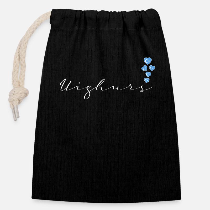 Ouïghours - Sac cadeau en coton avec cordon (14 x 20 cm) - noir