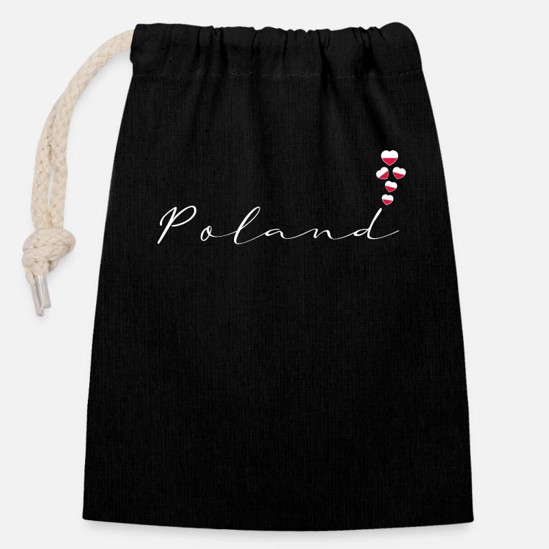Pologne - Sac cadeau en coton avec cordon (14 x 20 cm) - noir