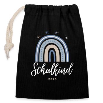 Schulkind 2023 Einschulung Erstklässler Schuljunge - Verschließbarer Geschenkbeutel aus Baumwolle (14x20cm) - Schwarz - Vorne