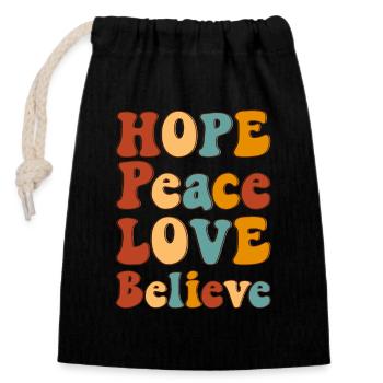 Hope Peace Love Believe - Verschließbarer Geschenkbeutel aus Baumwolle (14x20cm) - Schwarz - Vorne