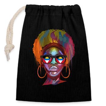 Antigua and Barbuda - Closable cotton gift bag (14x20cm) - black - Front