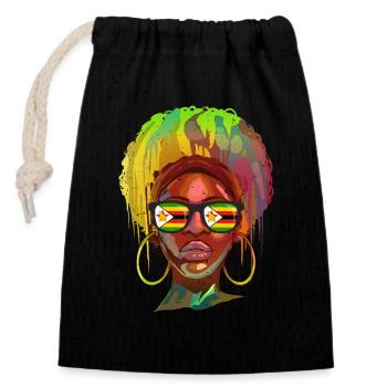 Zimbabwe - Sac cadeau en coton avec cordon (14 x 20 cm) - noir - Devant