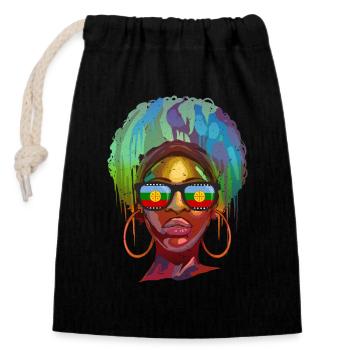 Mapuche - Sac cadeau en coton avec cordon (14 x 20 cm) - noir - Devant