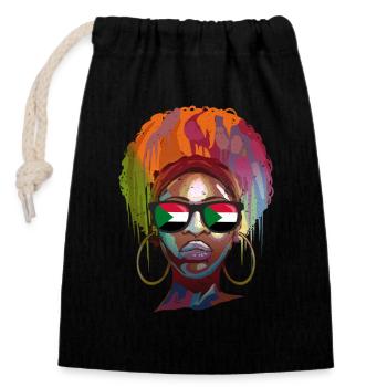 Soudan - Sac cadeau en coton avec cordon (14 x 20 cm) - noir - Devant