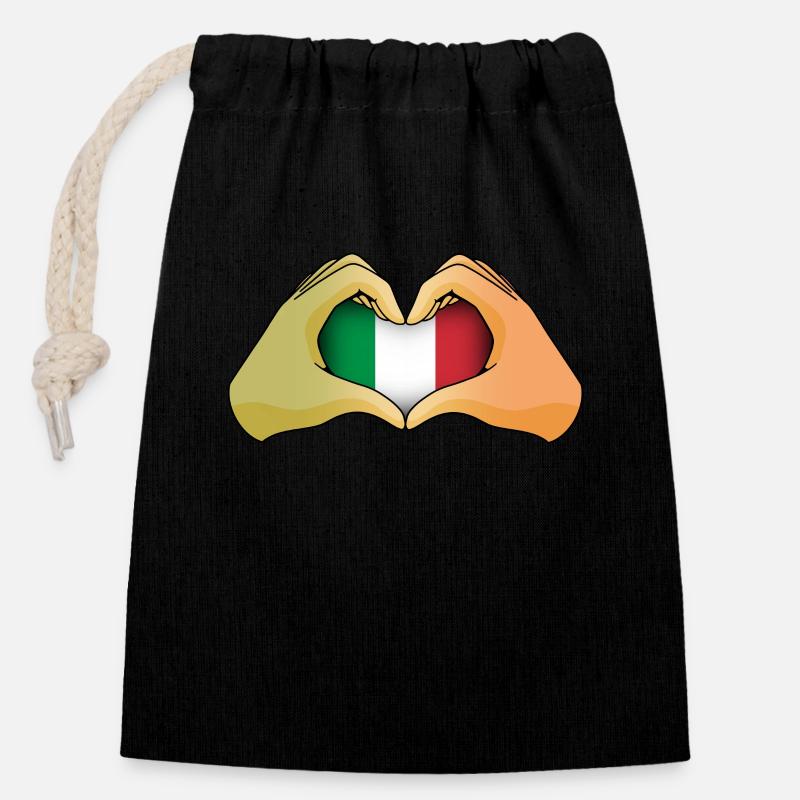 Italie - Sac cadeau en coton avec cordon (14 x 20 cm) - noir