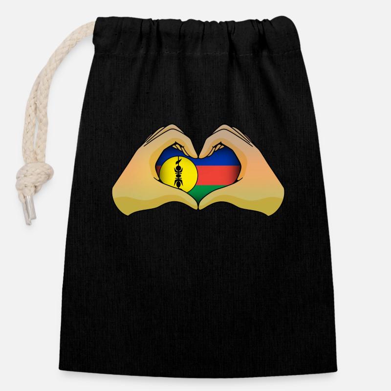 Nouvelle Calédonie - Sac cadeau en coton avec cordon (14 x 20 cm) - noir