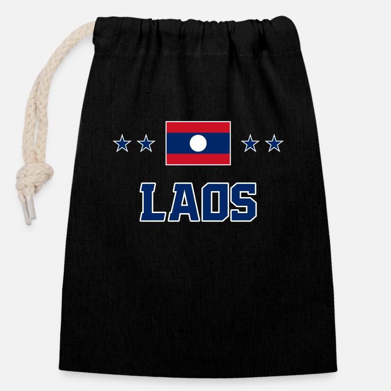 Laos - Sac cadeau en coton avec cordon (14 x 20 cm) - noir