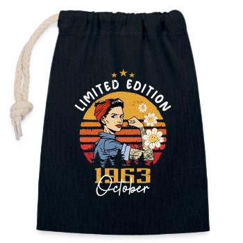 October 1963 born | October 1963 - Closable cotton gift bag (14x20cm) - navy - Front
