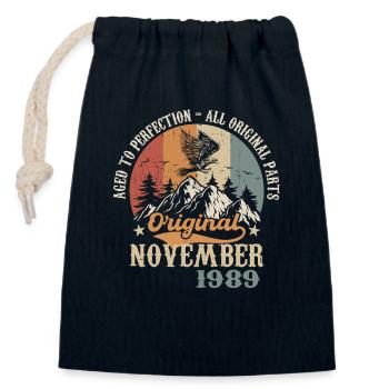 Birthday in November 1989 - November 1989 - Closable cotton gift bag (14x20cm) - navy - Front