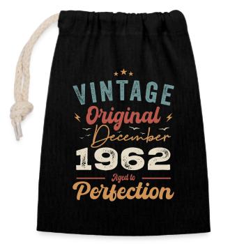 Anniversaire Vintage - Décembre 1962 - Idée cadeau - Sac cadeau en coton avec cordon (14 x 20 cm) - noir - Devant