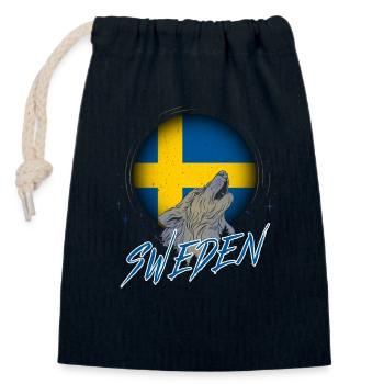 Suède - Sac cadeau en coton avec cordon (14 x 20 cm) - bleu marine - Devant