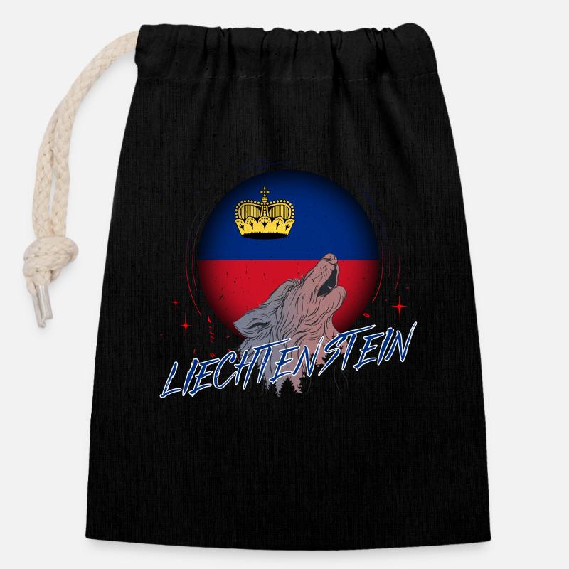 Liechtenstein - Sac cadeau en coton avec cordon (14 x 20 cm) - noir
