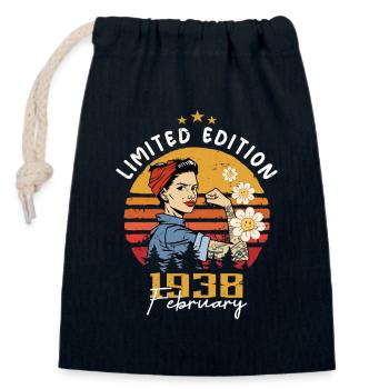 86 years old - Born in February 1938 - Closable cotton gift bag (14x20cm) - navy - Front