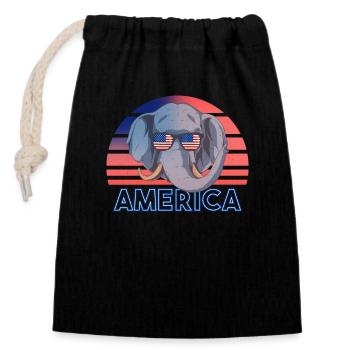 America - Closable cotton gift bag (14x20cm) - black - Front