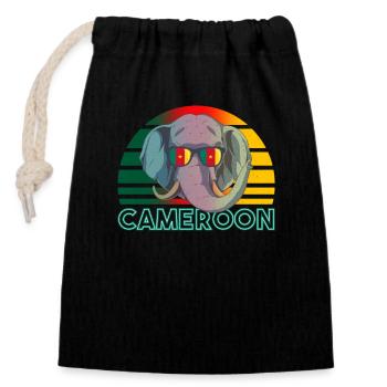 Cameroun - Sac cadeau en coton avec cordon (14 x 20 cm) - noir - Devant