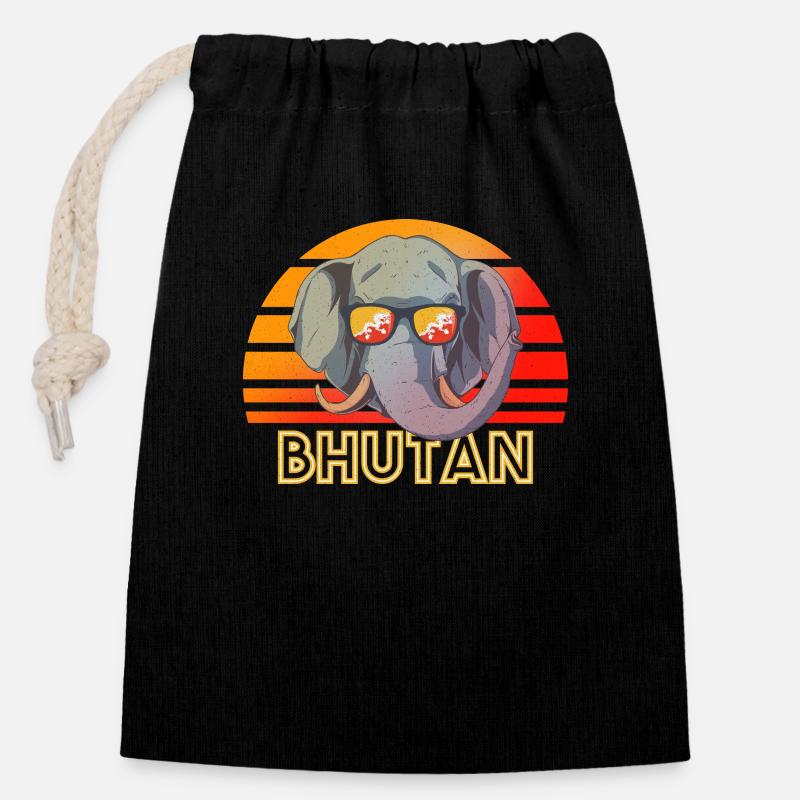 Bhutan - Verschließbarer Geschenkbeutel aus Baumwolle (14x20cm) - Schwarz