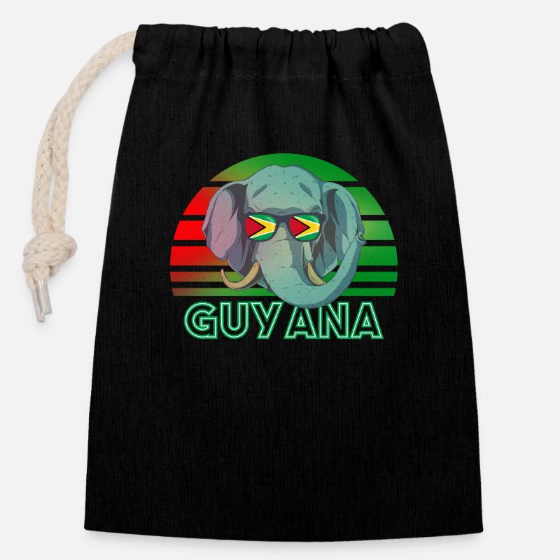 Guyana - Sac cadeau en coton avec cordon (14 x 20 cm) - noir