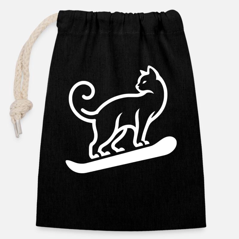 Katze Snowboard Snowboarder Minimalistisches - Verschließbarer Geschenkbeutel aus Baumwolle (14x20cm) - Schwarz