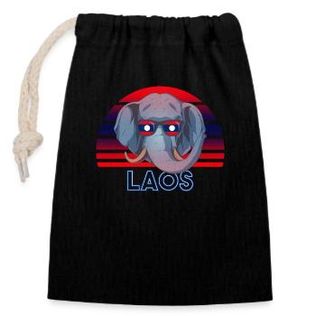 Laos - Sac cadeau en coton avec cordon (14 x 20 cm) - noir - Devant