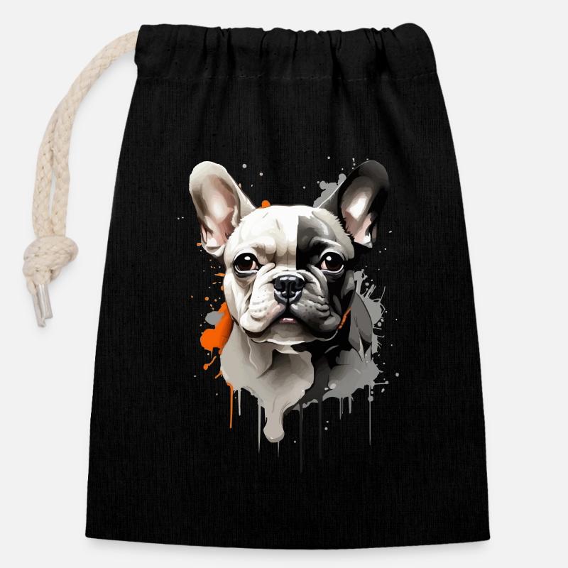 BOULEDOGUE FRANÇAIS MIGNON - Sac cadeau en coton avec cordon (14 x 20 cm) - noir
