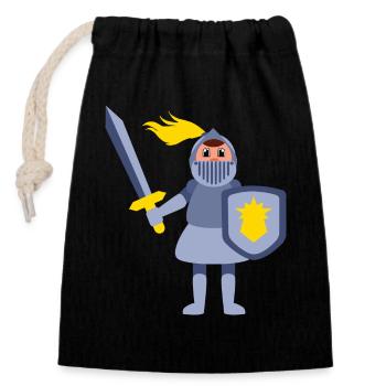 Knight motif for children for birthday gift idea - Closable cotton gift bag (14x20cm) - black - Front