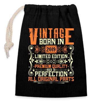 2019 Vintage 2019 - Year of construction 2019 Birthday 2019 - Closable cotton gift bag (14x20cm) - black - Front