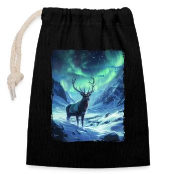 Northern Lights Deer Animal Aurora Borealis Deer - Closable cotton gift bag (14x20cm) - black - Front