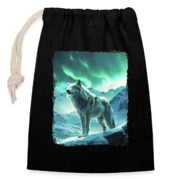 Wolf Aurora Borealis Mountain Northern Lights Snow - Closable cotton gift bag (14x20cm) - black - Front