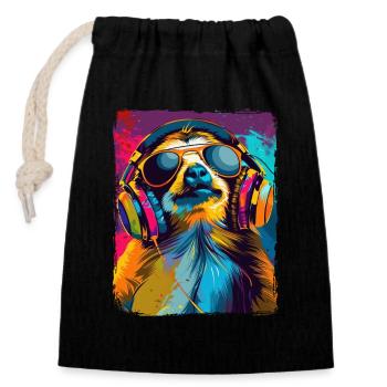 DJ paresseux avec casque EDM Musique Techno - Sac cadeau en coton avec cordon (14 x 20 cm) - noir - Devant