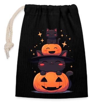 Chats mignons d’Halloween avec des citrouilles - Sac cadeau en coton avec cordon (14 x 20 cm) - noir - Devant