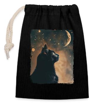 Schwarze Katze Tier Sterne Vollmond Nacht Sternenhimmel - Verschließbarer Geschenkbeutel aus Baumwolle (14x20cm) - Schwarz - Vorne