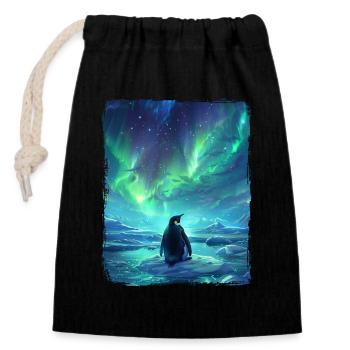 Northern Lights Animal Aurora Borealis Penguin - Closable cotton gift bag (14x20cm) - black - Front