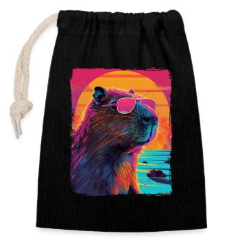 Retro 80er Jahre Neon Pink Lustig Cool Capybara Nagetier - Verschließbarer Geschenkbeutel aus Baumwolle (14x20cm) - Schwarz - Vorne