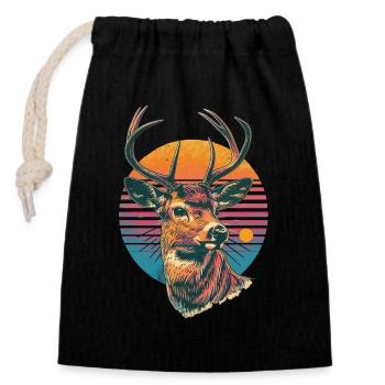 Rétro des années 80 néon Cool cerf Animal renne vintage - Sac cadeau en coton avec cordon (14 x 20 cm) - noir - Devant