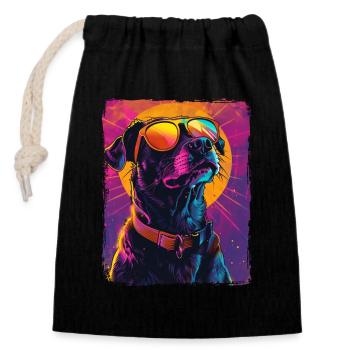 Retro 80er Jahre Neon Pink Lila Cool Hund Tier Sonnenuntergang - Verschließbarer Geschenkbeutel aus Baumwolle (14x20cm) - Schwarz - Vorne