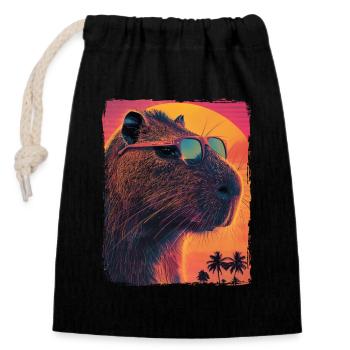 Retro 80er Jahre Neon Pink Lustig Cool Capybara Nagetier - Verschließbarer Geschenkbeutel aus Baumwolle (14x20cm) - Schwarz - Vorne