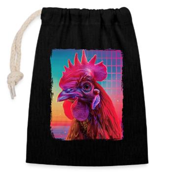 Lustige Retro 80er Jahre Neon Pink Cool Huhn Vogel Sonnenuntergang - Verschließbarer Geschenkbeutel aus Baumwolle (14x20cm) - Schwarz - Vorne