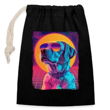 Retro 80er Jahre Neon Pink Lila Cool Hund Tier Sonnenuntergang - Verschließbarer Geschenkbeutel aus Baumwolle (14x20cm) - Schwarz - Vorne