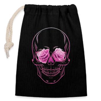 Halloween Pink Skeleton Skull Rose Flower Floral - Closable cotton gift bag (14x20cm) - black - Front