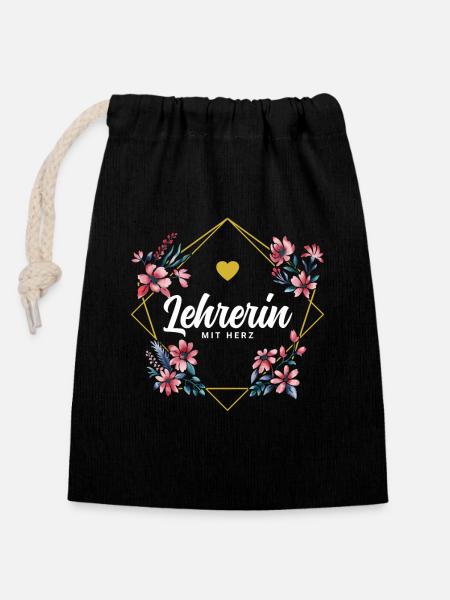Lehrerin mit Herz - Verschließbarer Geschenkbeutel aus Baumwolle (14x20cm) - Schwarz