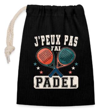 J'Peux Pas J'ai Padel - Sac cadeau en coton avec cordon (14 x 20 cm) - noir - Devant