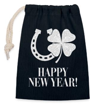 Trèfle Fer à cheval Réveillon du Nouvel An Porte-bonheur - Sac cadeau en coton avec cordon (14 x 20 cm) - bleu marine - Devant