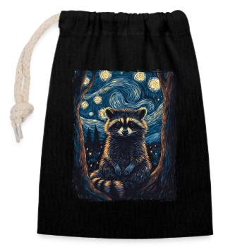 Raccoon Animal Sky Starry Night Painting Van Gogh - Closable cotton gift bag (14x20cm) - black - Front