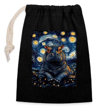Hippopotamus Pygmy Hippo Animal Starry Night - Closable cotton gift bag (14x20cm) - black - Front