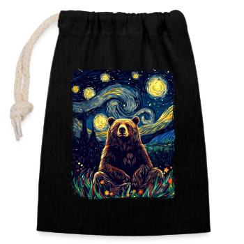 Grizzly Bear Animal Starry Night Sky Painting - Closable cotton gift bag (14x20cm) - black - Front