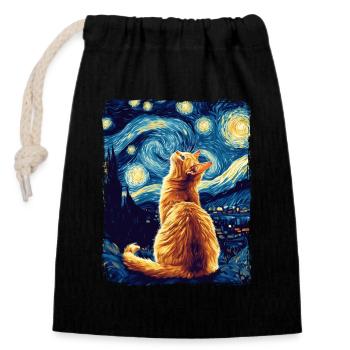 Orange Cat Animal Starry Night Painting Van Gogh - Closable cotton gift bag (14x20cm) - black - Front