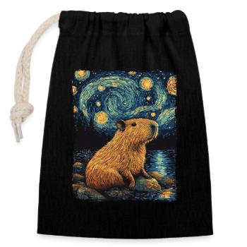 Capybara Animal Rongeur Ciel Nocturne Étoilé Peinture - Sac cadeau en coton avec cordon (14 x 20 cm) - noir - Devant