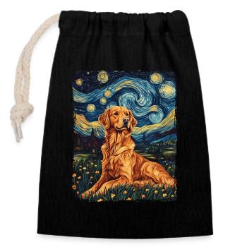 Golden Retriever Animal Ciel Nocturne Étoilé Peinture - Sac cadeau en coton avec cordon (14 x 20 cm) - noir - Devant