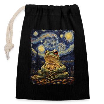 Grenouille Animal Étoilé Ciel Nocturne Peinture Van Gogh - Sac cadeau en coton avec cordon (14 x 20 cm) - noir - Devant